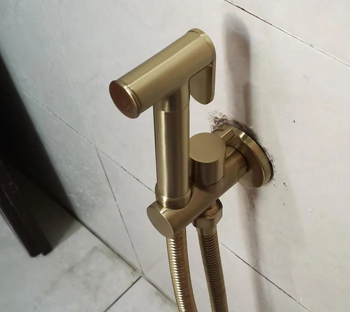 Brass Hand held black Bidet Shower set Perforating Toilet Jet Cleaner Portable brushed gold and gray Bidet Shower Head BD01