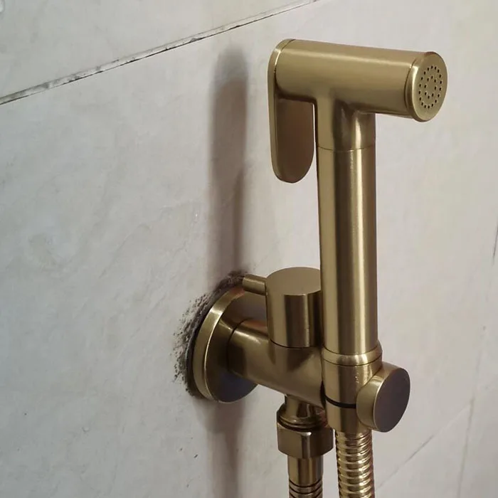 Brass Hand held black Bidet Shower set Perforating Toilet Jet Cleaner Portable brushed gold and gray Bidet Shower Head BD01