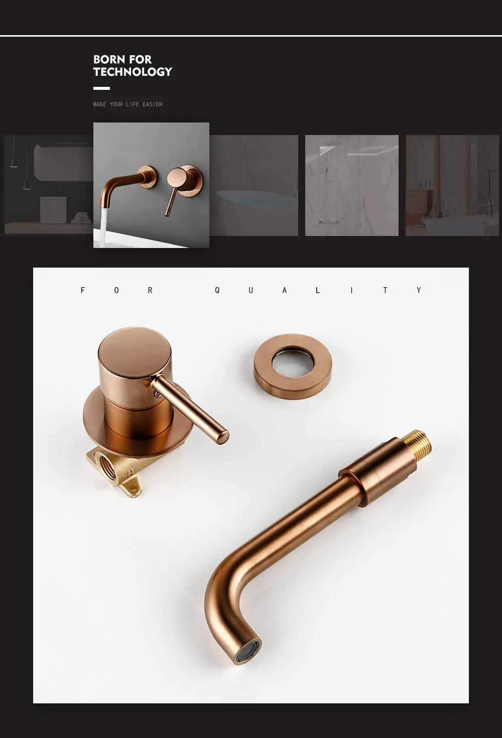 Bagnolux Polished Or Brushed Rose Gold Bathroom Faucet Brass Round Hole Concealed Type Household Hot Cold Bathroom Faucet