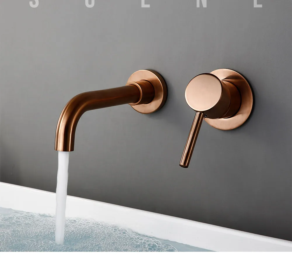 Bagnolux Polished Or Brushed Rose Gold Bathroom Faucet Brass Round Hole Concealed Type Household Hot Cold Bathroom Faucet
