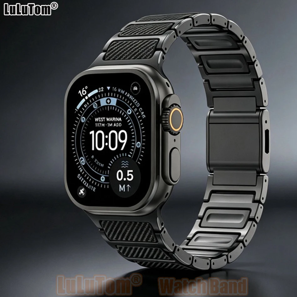 Magnetic Titanium Band For Apple Watch Ultra 3 2 1 Series 11 10 9 8 7 SE 6 Premium Carbon Fiber Texture Straps 42/44/45/46/49mm