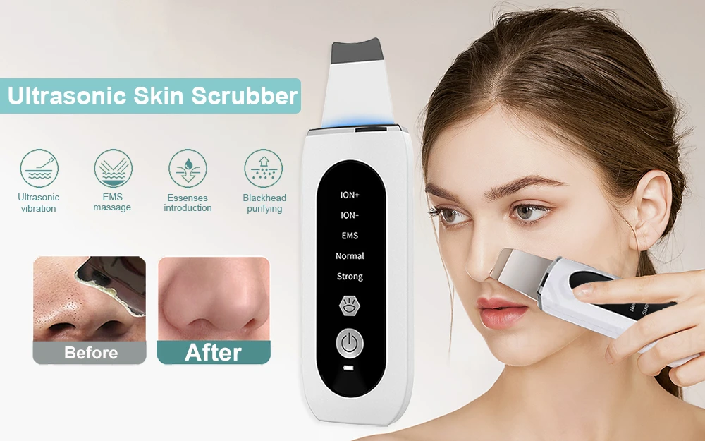 Ultrasonic Skin Scrubber Facial Peeling Machine Black Dots Acne Pore Deep Cleaning Ultrasonic Face Scrubber Blackhead Remover