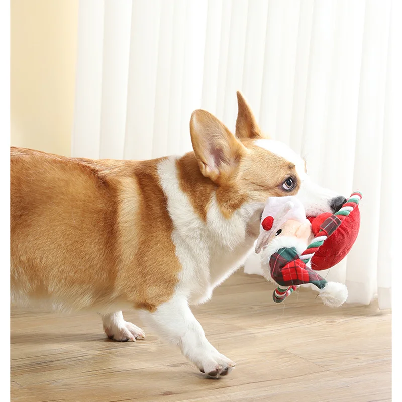Xmas Pet Dog Plush Noise Chewing Toy Santa Elk Gingerbread Man Donut Cat Dog Christmas Series Cartoon Dog Toy Plush Squeak Toy