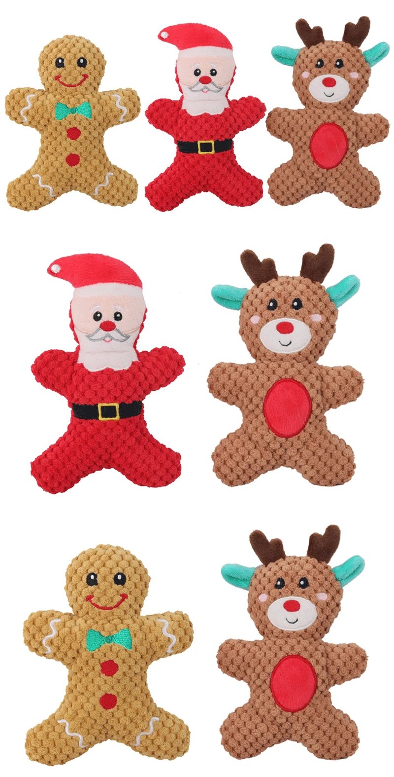Xmas Pet Dog Plush Noise Chewing Toy Santa Elk Gingerbread Man Donut Cat Dog Christmas Series Cartoon Dog Toy Plush Squeak Toy