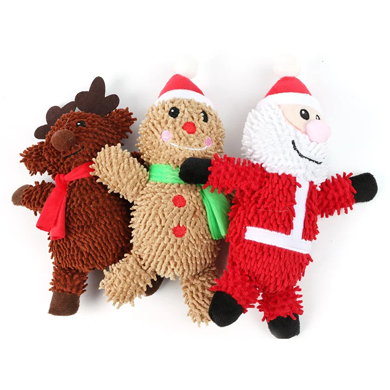 Xmas Pet Dog Plush Noise Chewing Toy Santa Elk Gingerbread Man Donut Cat Dog Christmas Series Cartoon Dog Toy Plush Squeak Toy