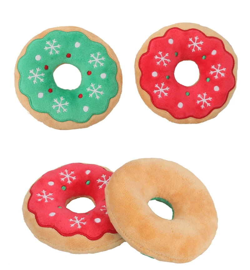 Xmas Pet Dog Plush Noise Chewing Toy Santa Elk Gingerbread Man Donut Cat Dog Christmas Series Cartoon Dog Toy Plush Squeak Toy