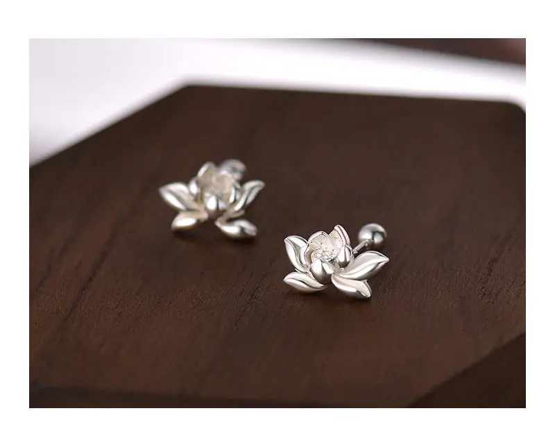 YILUOCD 925 Sterling Silver Lotu Flower Stud Earrings Vintage Tassel Flower Earrings for Women Cute Sweet Irregular Jewelry