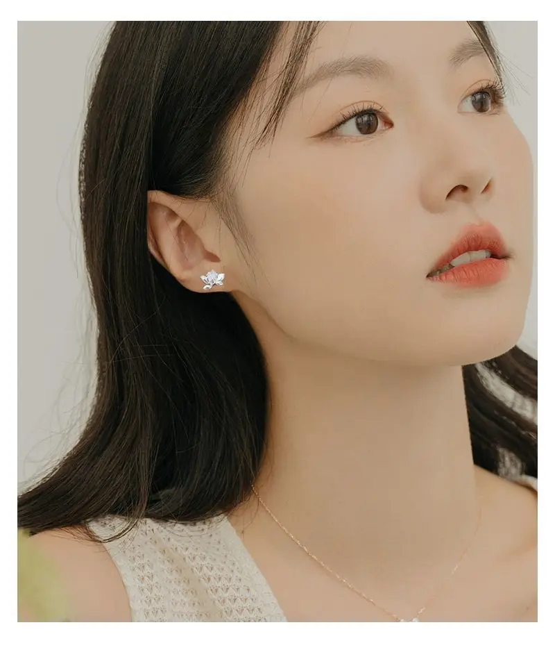 YILUOCD 925 Sterling Silver Lotu Flower Stud Earrings Vintage Tassel Flower Earrings for Women Cute Sweet Irregular Jewelry
