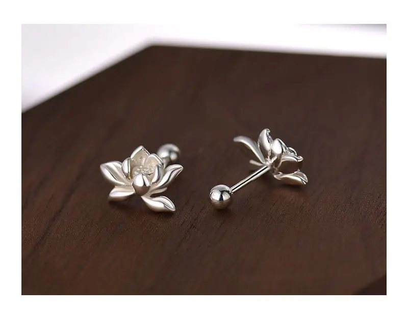 YILUOCD 925 Sterling Silver Lotu Flower Stud Earrings Vintage Tassel Flower Earrings for Women Cute Sweet Irregular Jewelry