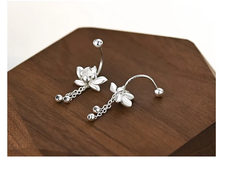YILUOCD 925 Sterling Silver Lotu Flower Stud Earrings Vintage Tassel Flower Earrings for Women Cute Sweet Irregular Jewelry