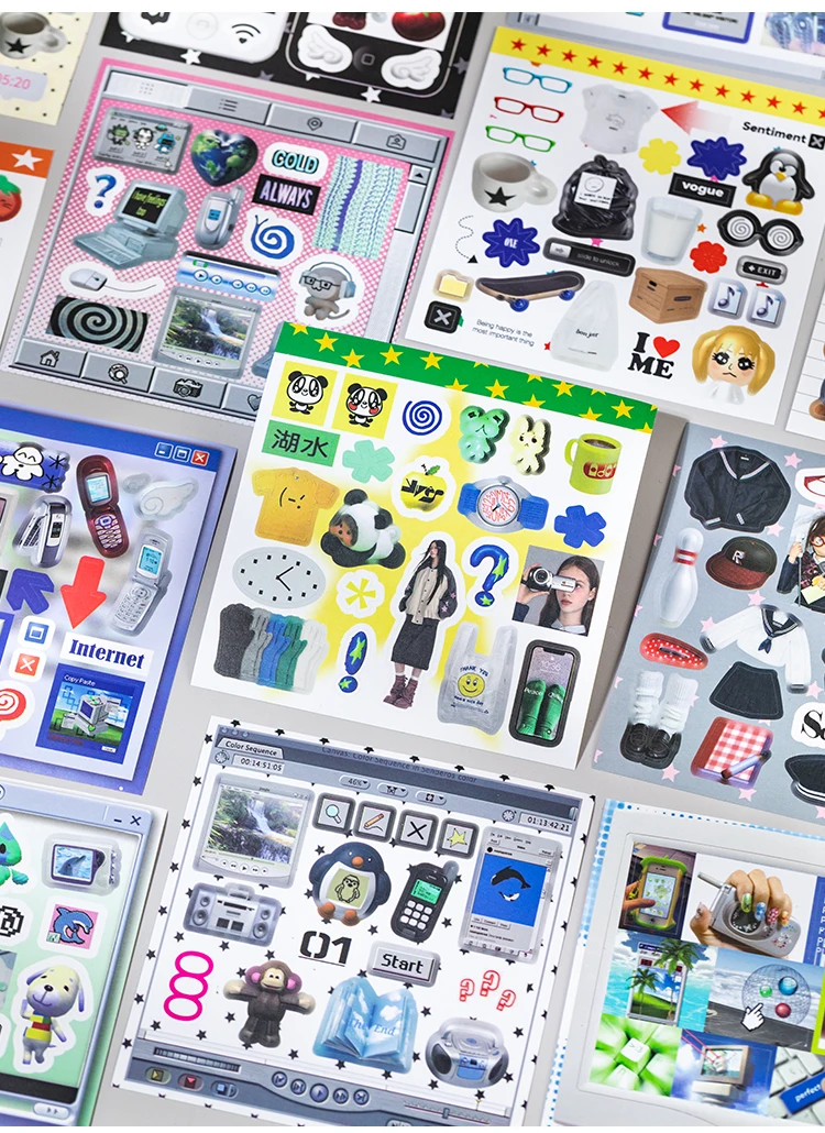 20sheet Japanese Childhood Memories Series Flash Film Die Cutting Sticker Book DIY Scrapbook Diary Album Aesthetic Stationery