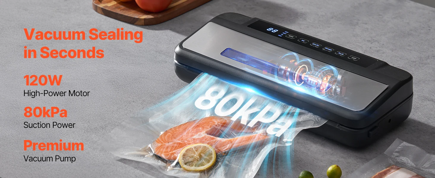 SucceBuy 80Kpa 120W Electric Vacuum Sealer Machine 7-in-1 Wet Food Sealer with Free 10pcs Vacuum Bags for Kitchen Food Storage