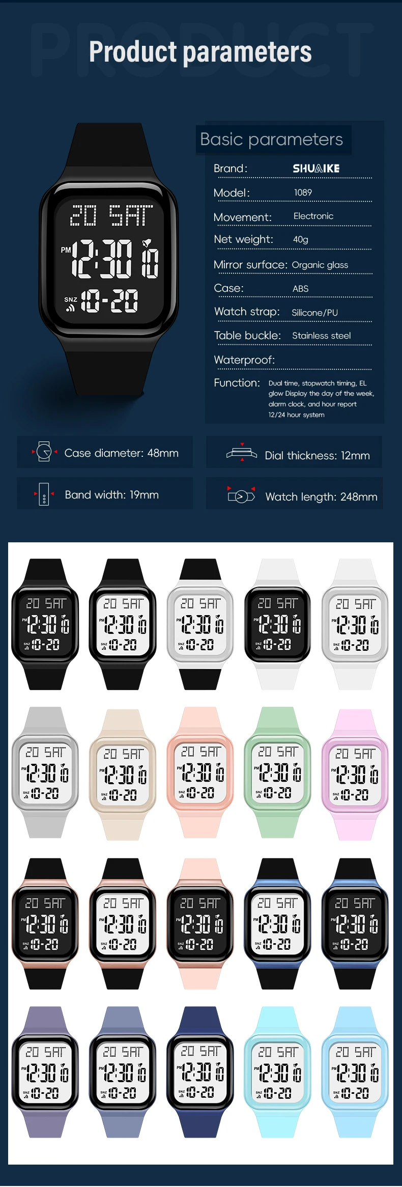 Student Watch Fashion Casual Sports Watch LED Luminous Waterproof Digital Display Electronic Watch Unisex