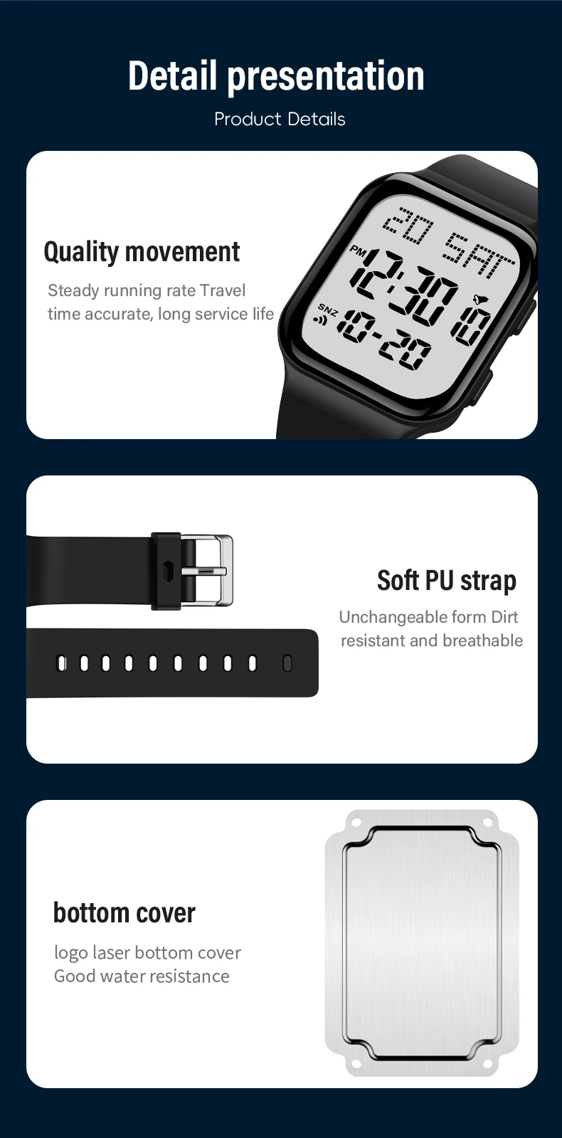Student Watch Fashion Casual Sports Watch LED Luminous Waterproof Digital Display Electronic Watch Unisex