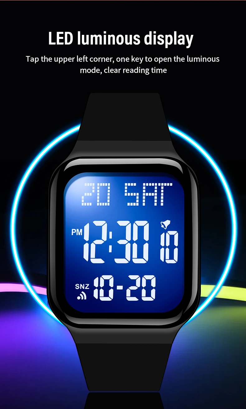 Student Watch Fashion Casual Sports Watch LED Luminous Waterproof Digital Display Electronic Watch Unisex