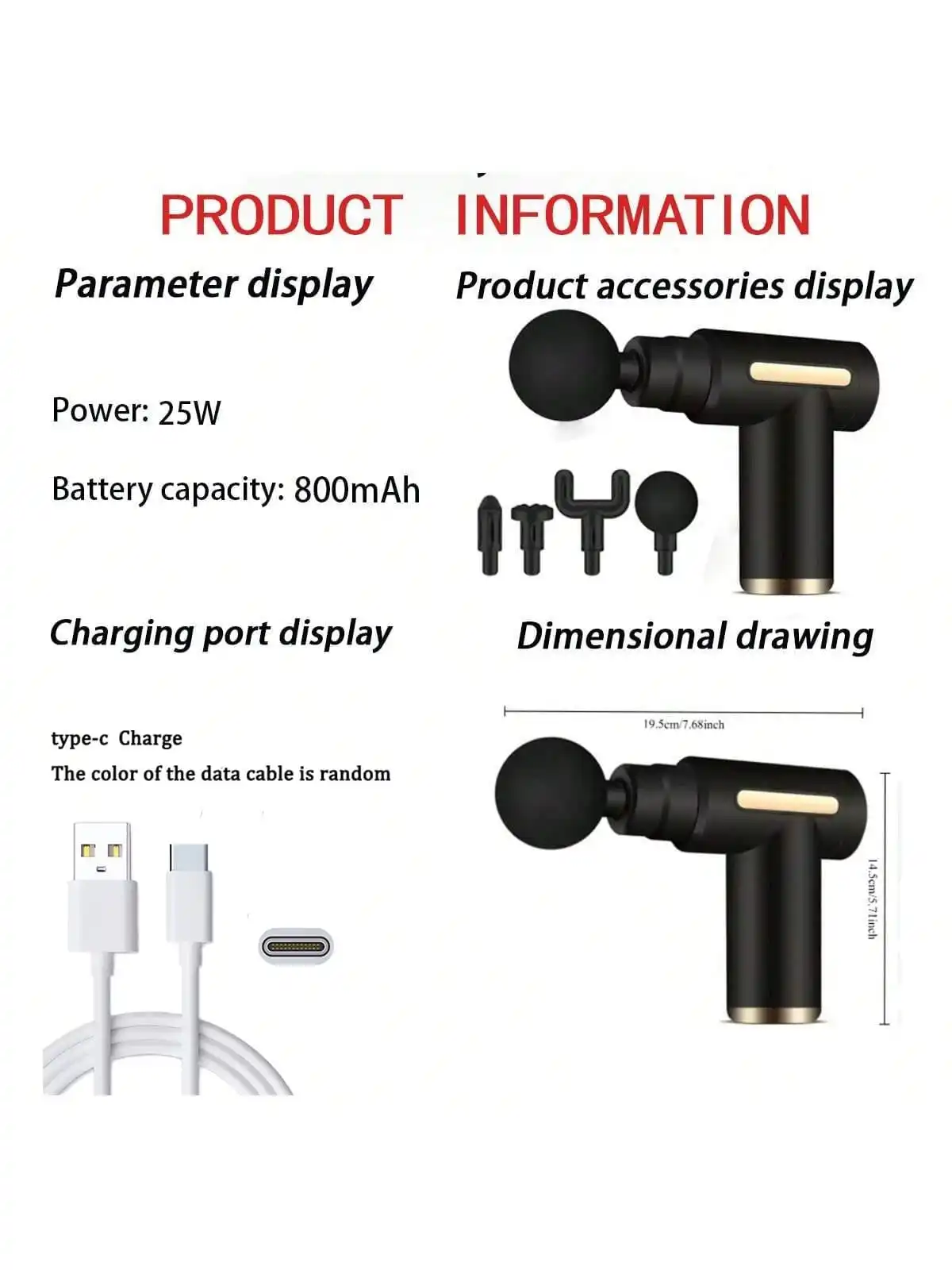 2026Portable Muscle Massage Gun For Body Massage, With Led Touch Screen, Speed Adjustment,, And 4 Replaceable，Rechargeable