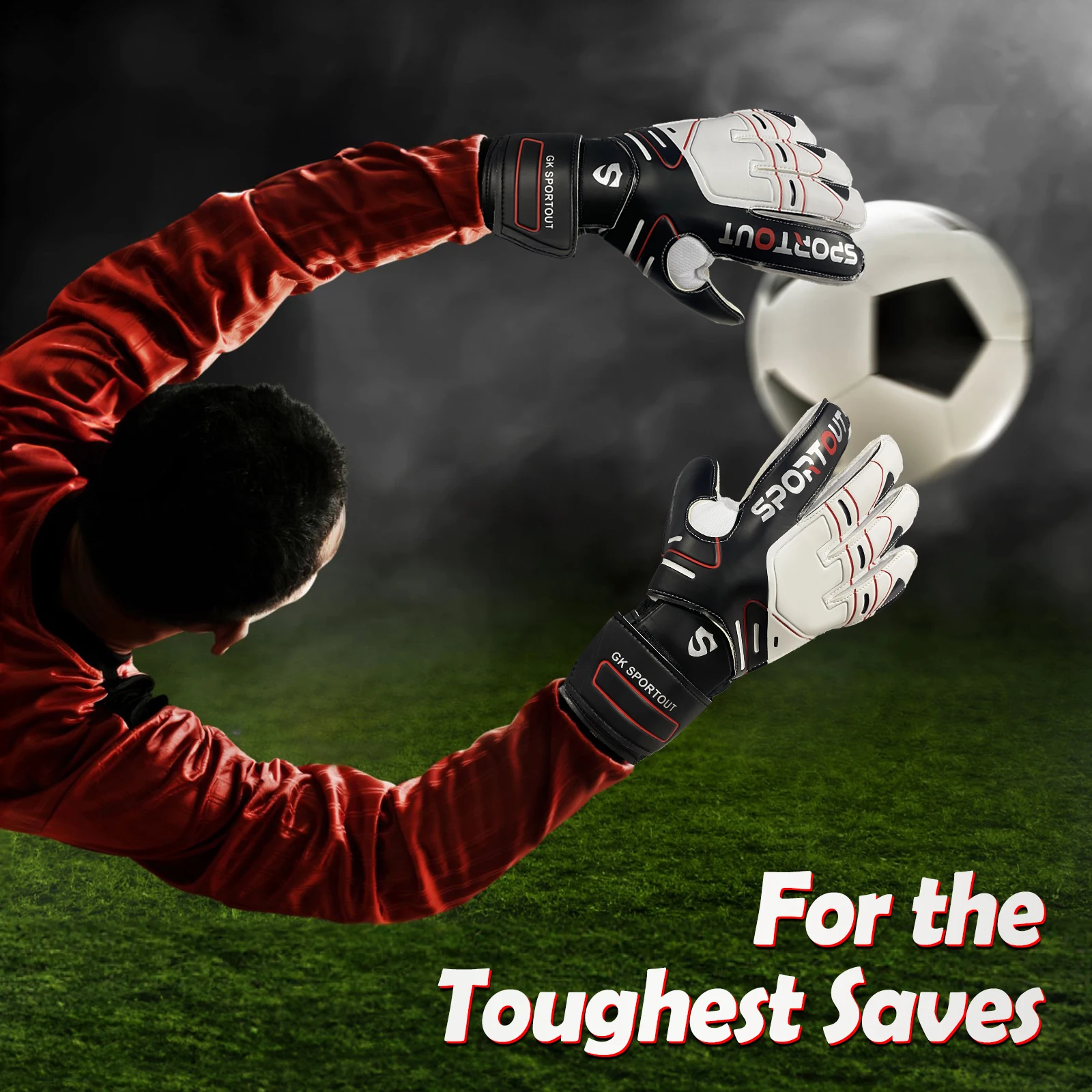 Sportout Youth&Adult Goalie Goalkeeper Gloves,Strong Grip for The Toughest Saves, with Fingerave& 4+3MM Latex