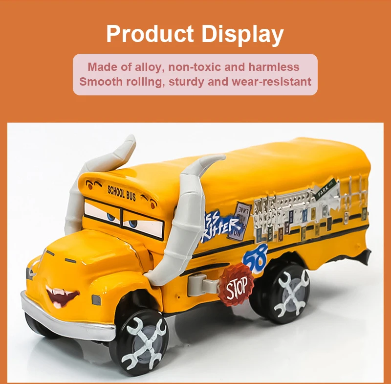 Cars Toy The Thunder Hollow Speedway Racer Crazy Miss Fritter School Bus Metal Diecasting Toy Car Model Children's Birthday Gift