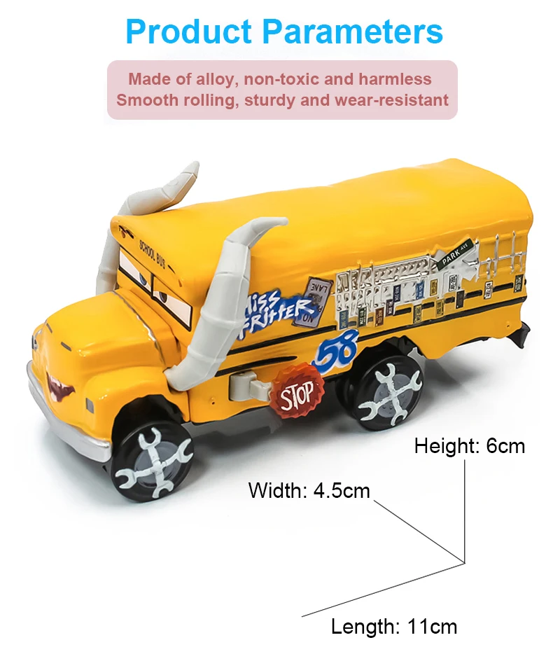 Cars Toy The Thunder Hollow Speedway Racer Crazy Miss Fritter School Bus Metal Diecasting Toy Car Model Children's Birthday Gift