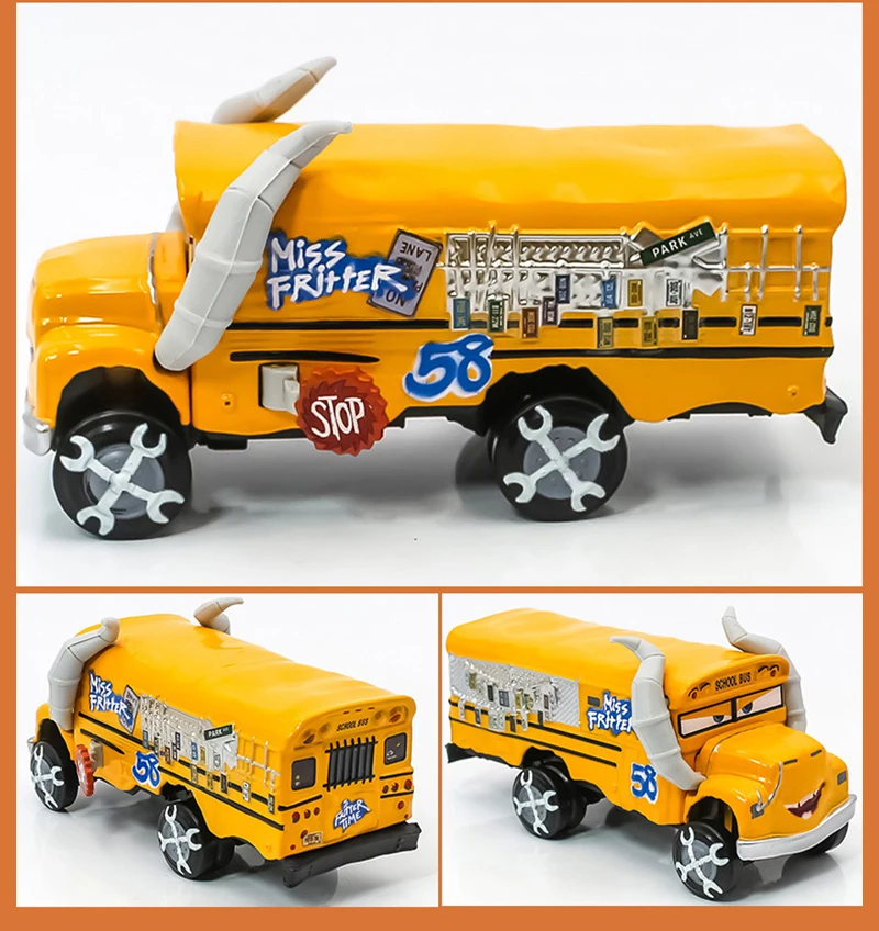 Cars Toy The Thunder Hollow Speedway Racer Crazy Miss Fritter School Bus Metal Diecasting Toy Car Model Children's Birthday Gift