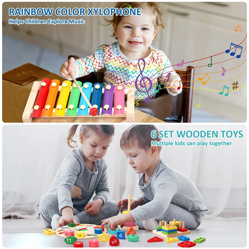 5-6pcs/set Montessori Wooden Toys for Babies Boy Girl Gift Baby Development Games Wood Puzzle for Kids Educational Learning Toy