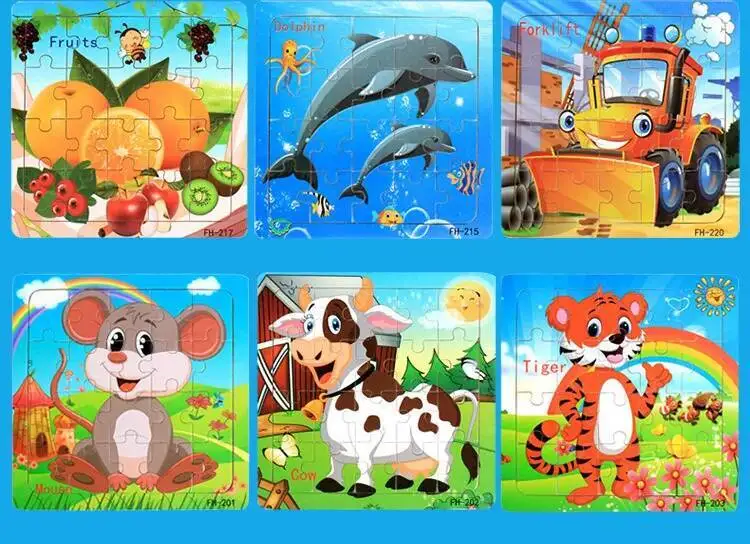 20Piece 3D Wooden Puzzle Cartoon Animal Vehicle Cognitive Jigsaw Puzzle Early Learning Educational Puzzle Toys for Children