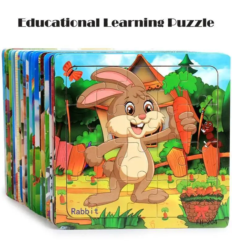 20Piece 3D Wooden Puzzle Cartoon Animal Vehicle Cognitive Jigsaw Puzzle Early Learning Educational Puzzle Toys for Children