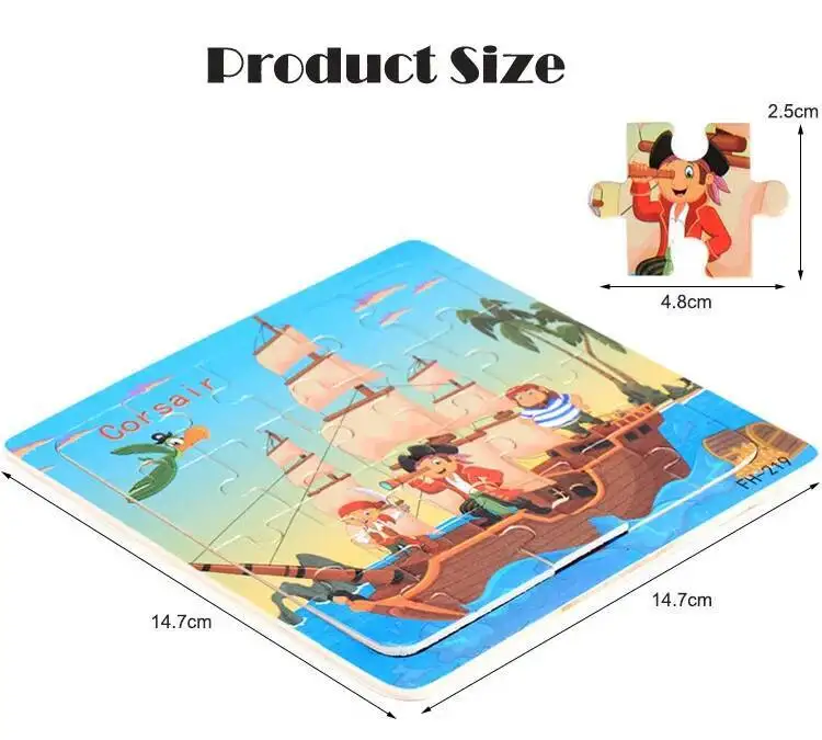 20Piece 3D Wooden Puzzle Cartoon Animal Vehicle Cognitive Jigsaw Puzzle Early Learning Educational Puzzle Toys for Children
