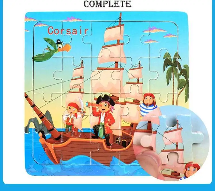 20Piece 3D Wooden Puzzle Cartoon Animal Vehicle Cognitive Jigsaw Puzzle Early Learning Educational Puzzle Toys for Children