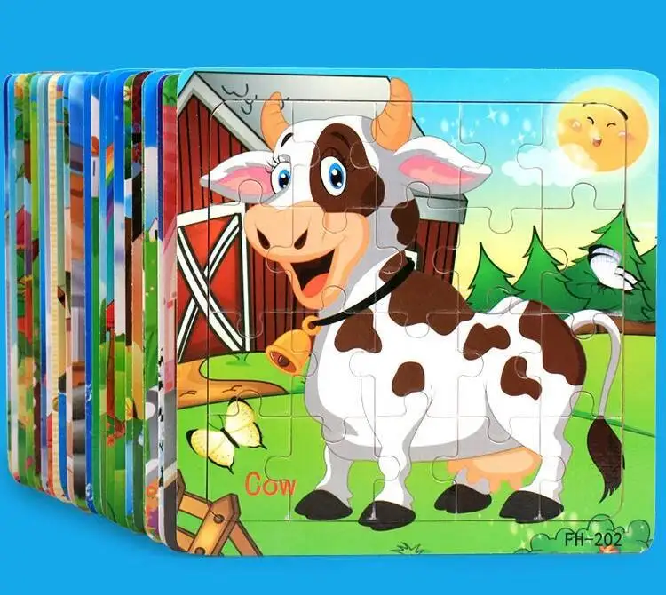 20Piece 3D Wooden Puzzle Cartoon Animal Vehicle Cognitive Jigsaw Puzzle Early Learning Educational Puzzle Toys for Children