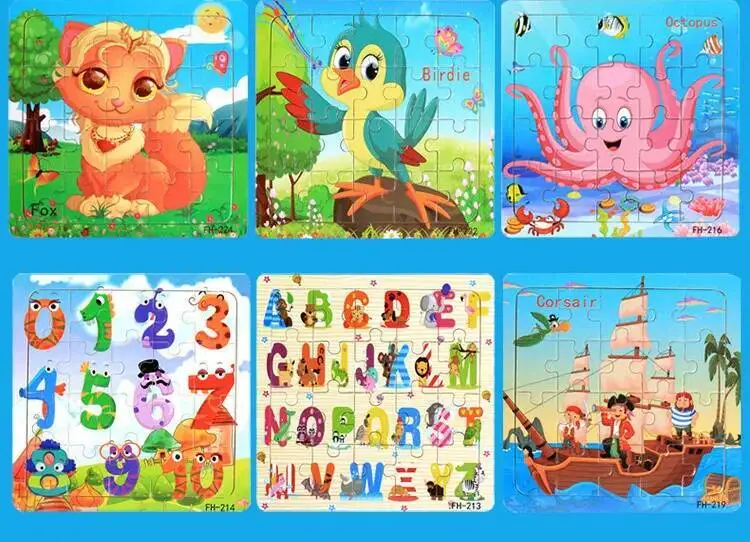 20Piece 3D Wooden Puzzle Cartoon Animal Vehicle Cognitive Jigsaw Puzzle Early Learning Educational Puzzle Toys for Children