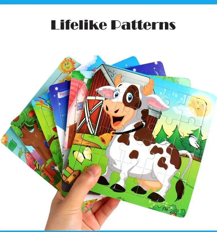 20Piece 3D Wooden Puzzle Cartoon Animal Vehicle Cognitive Jigsaw Puzzle Early Learning Educational Puzzle Toys for Children