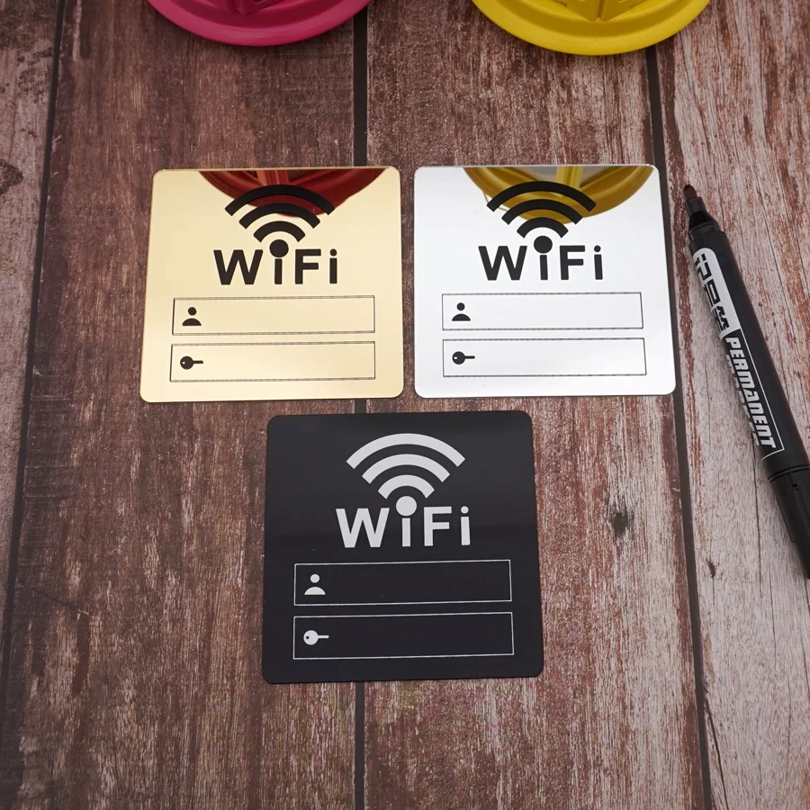 Acrylic Mirror WiFi Sign Sticker for Public Places House Shops Handwriting Account and Password Wifi Notice Board Signs