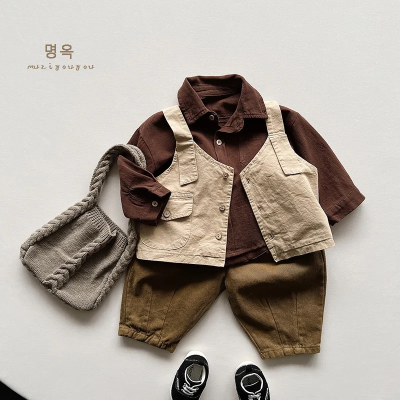 2026 Autumn New Children Long Sleeve Shirts Solid Color Tops Toddler Boys Girls Cotton Clothes Kids Turn-down Collar Shirts
