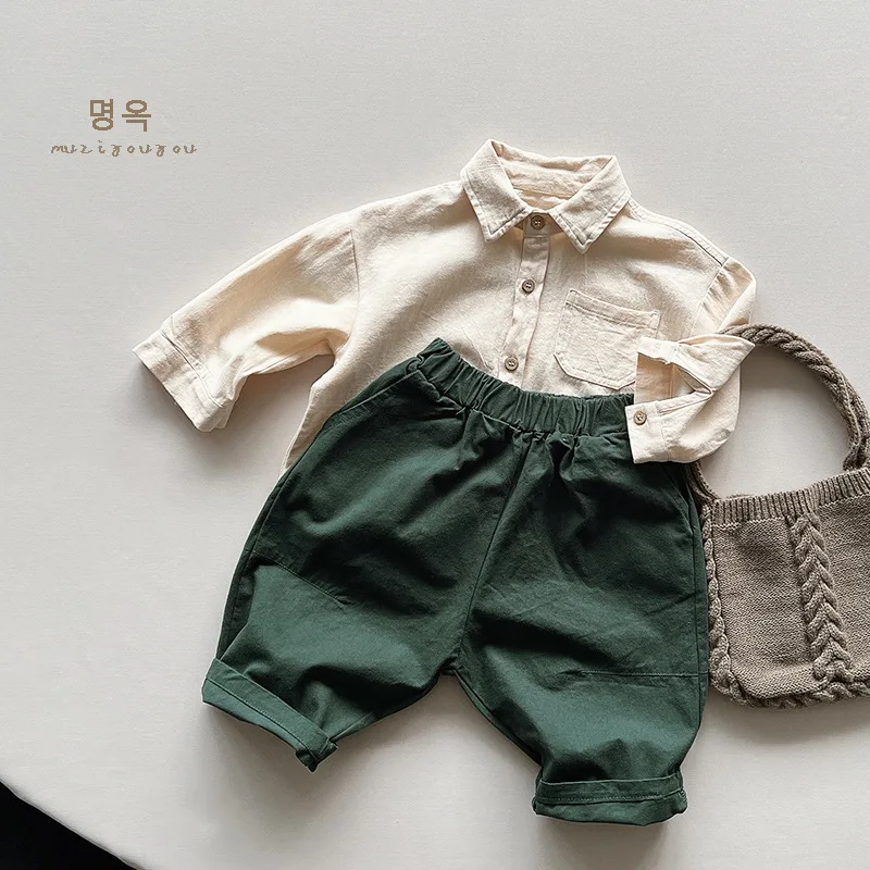 2026 Autumn New Children Long Sleeve Shirts Solid Color Tops Toddler Boys Girls Cotton Clothes Kids Turn-down Collar Shirts
