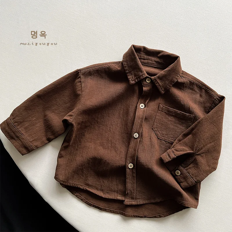 2026 Autumn New Children Long Sleeve Shirts Solid Color Tops Toddler Boys Girls Cotton Clothes Kids Turn-down Collar Shirts