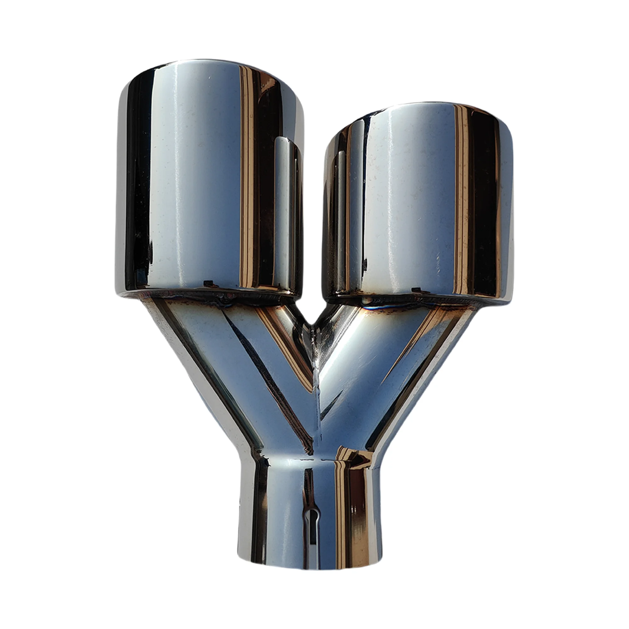 1 Pcs Universal Car Stainless Steel Tail Throat Length Y-Shaped Double Out Twill Glossy Exhaust Muffler Tip