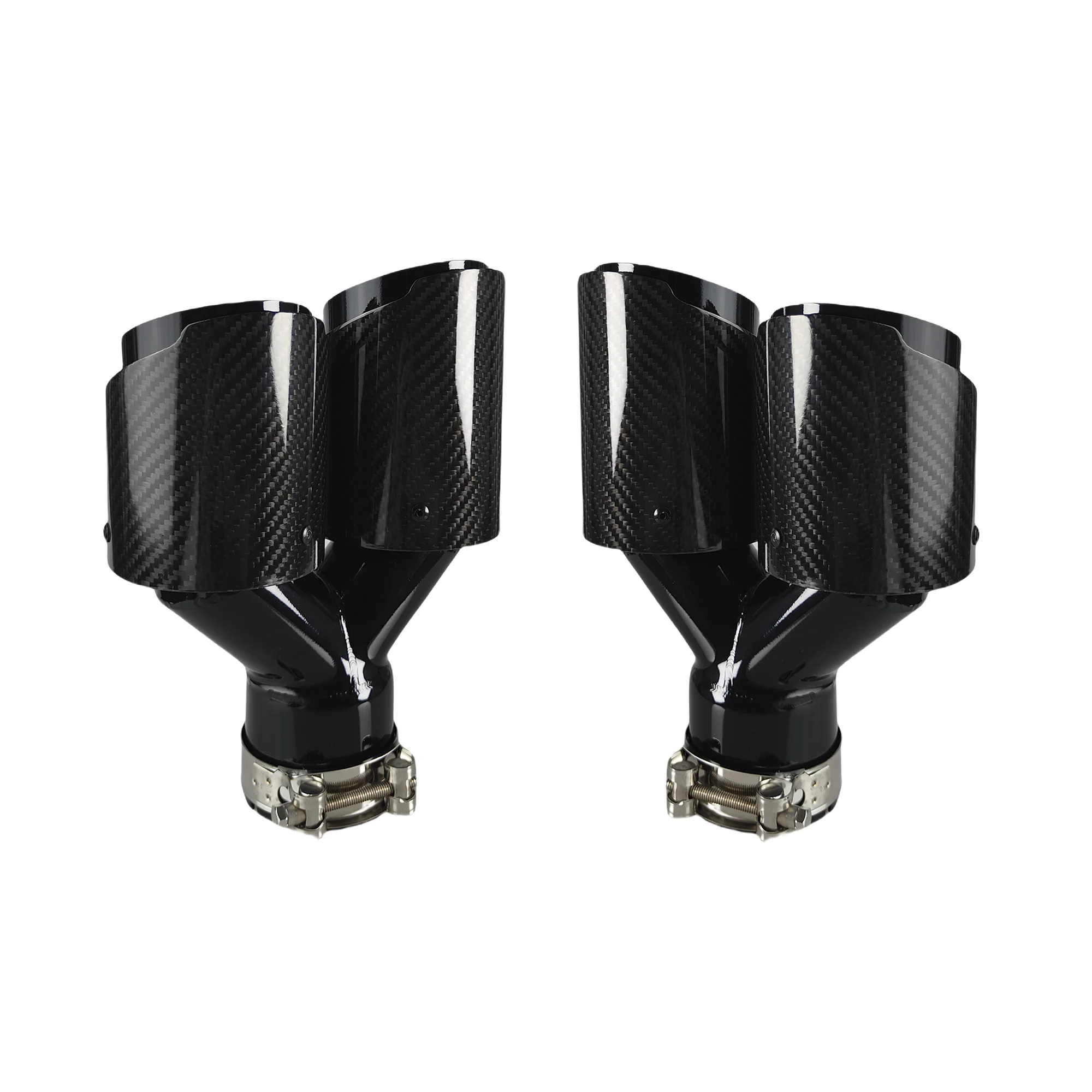 Car Carbon Fiber Glossy Muffler Tip Y Shape Double Exit Exhaust Pipe Mufflers Nozzle Decoration Universal Stainless Black