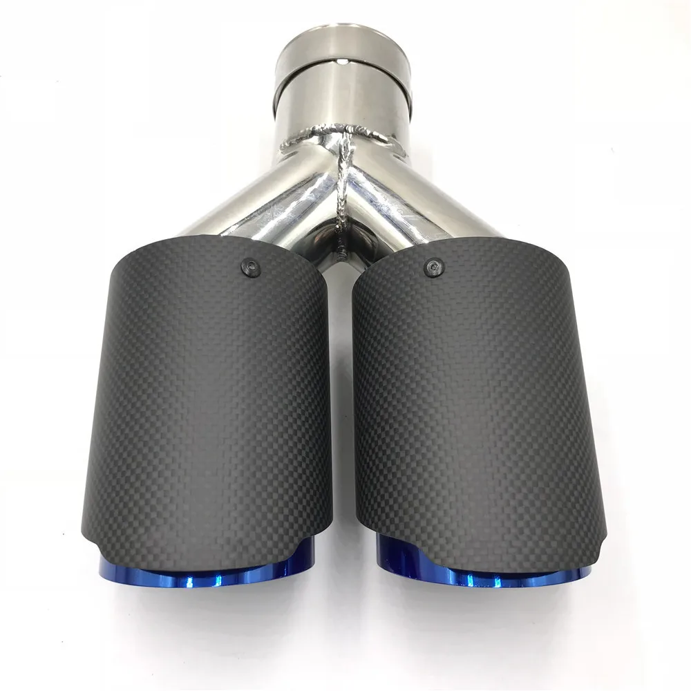 1Piece AK Dual Exhaust Tip Glossy Carbon Fiber Black Pipe Double Exhaust Tail End Pipe Exhaust Muffler Tip for Universal