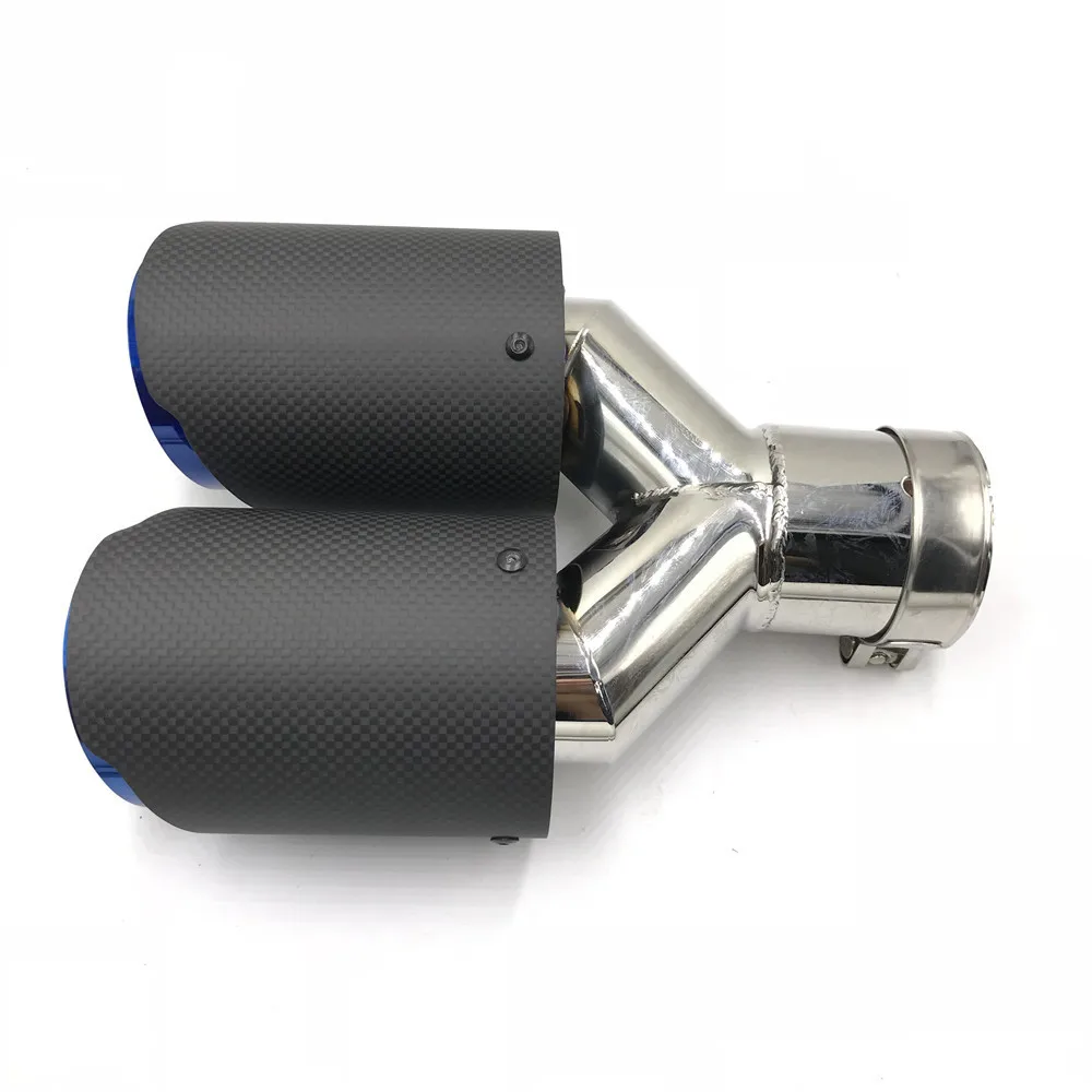 1Piece AK Dual Exhaust Tip Glossy Carbon Fiber Black Pipe Double Exhaust Tail End Pipe Exhaust Muffler Tip for Universal