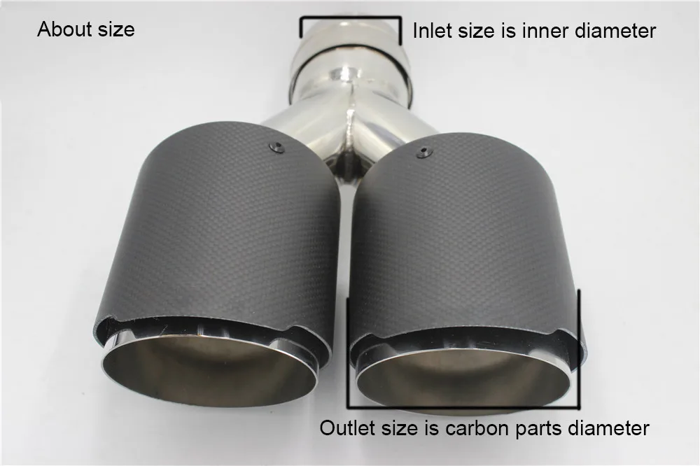1Piece AK Dual Exhaust Tip Glossy Carbon Fiber Black Pipe Double Exhaust Tail End Pipe Exhaust Muffler Tip for Universal
