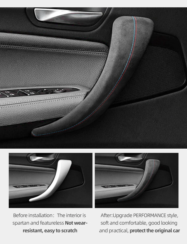 Made of Alcantara Wrap For BMW F20 Series 1 Car Interior Door Pull Handle Strip Armrest Panel Trim Covers Tuning Accessories