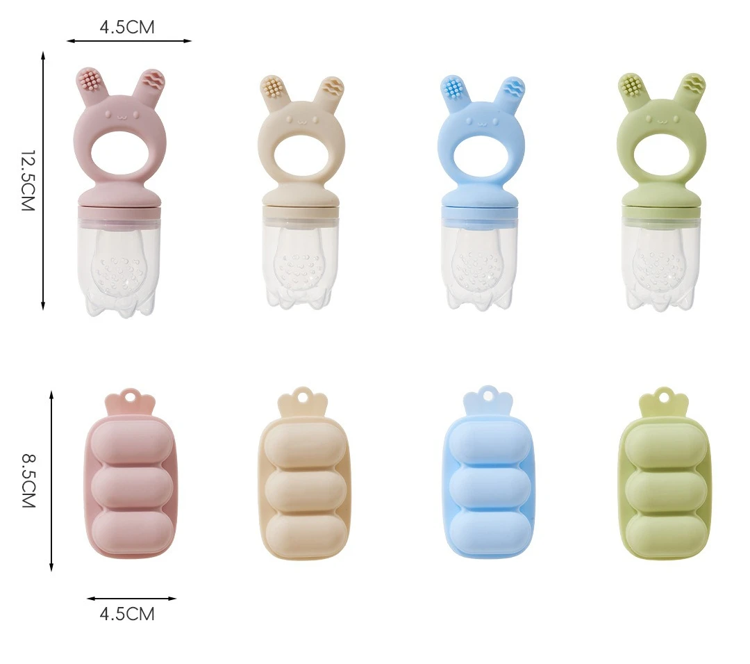 2pcs/set Baby Cartoon Food Feeder BPA Free Silicone Toddlers Hand Ring Food Supplement Storage Container Ice Cream Grid Mold