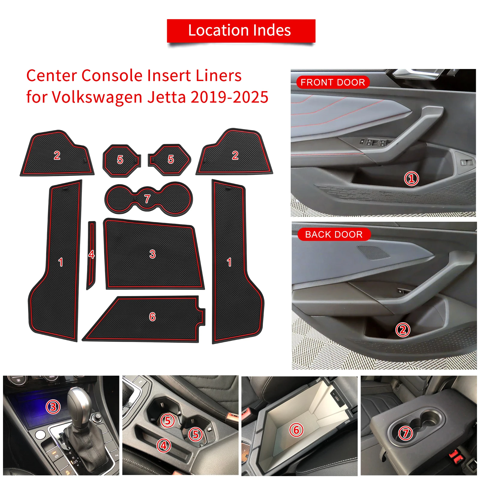 Smabee for VW Volkswagen Jetta 2019-2026 Center Anti-Slip Gate Slot Mat Door Groove Pad Cup Holder Liner Rubber Car Accessories