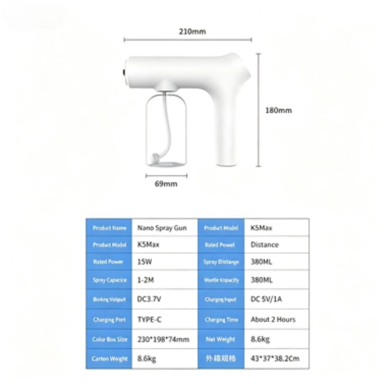ZONGYAN Pet Disinfectant Spray Gun Handheld Electric Blue Light Atomizer For Pet Home Alcohol Hypochlorous Acid Sterilizing Tool