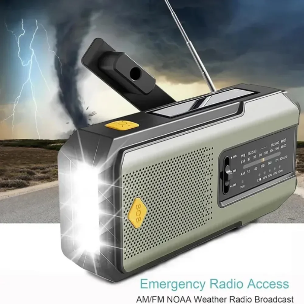 Emergency Radio Solar Hand Crank NOAA Weather Radio AM FM Portable 2000mAh Power Bank Rechargeable Survival Gear LED Camping Flashlight Reading Lamp SOS Alarm Hurricane Earthquake Emergency Kit Battery Operated For Home Outdoor Adventures Hiking