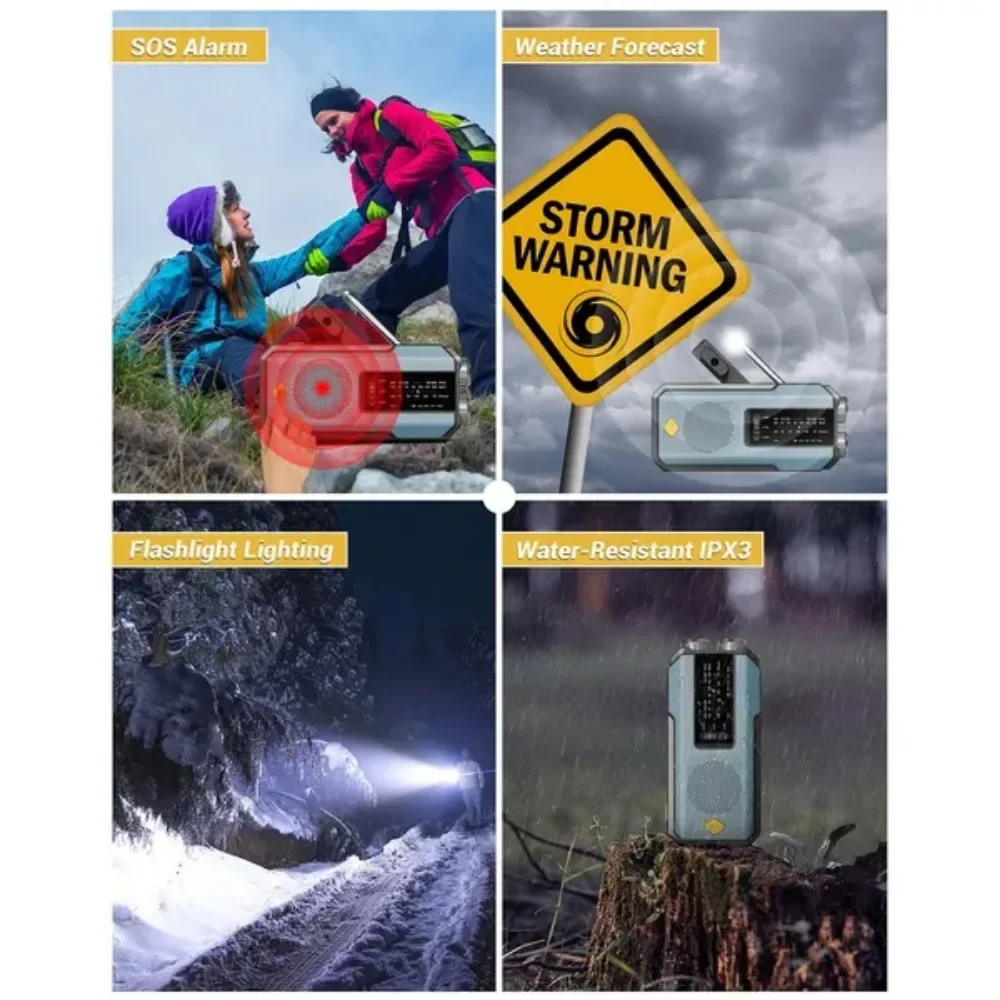Emergency Radio Solar Hand Crank NOAA Weather Radio AM FM Portable 2000mAh Power Bank Rechargeable Survival Gear LED Camping Flashlight Reading Lamp SOS Alarm Hurricane Earthquake Emergency Kit Battery Operated For Home Outdoor Adventures Hiking