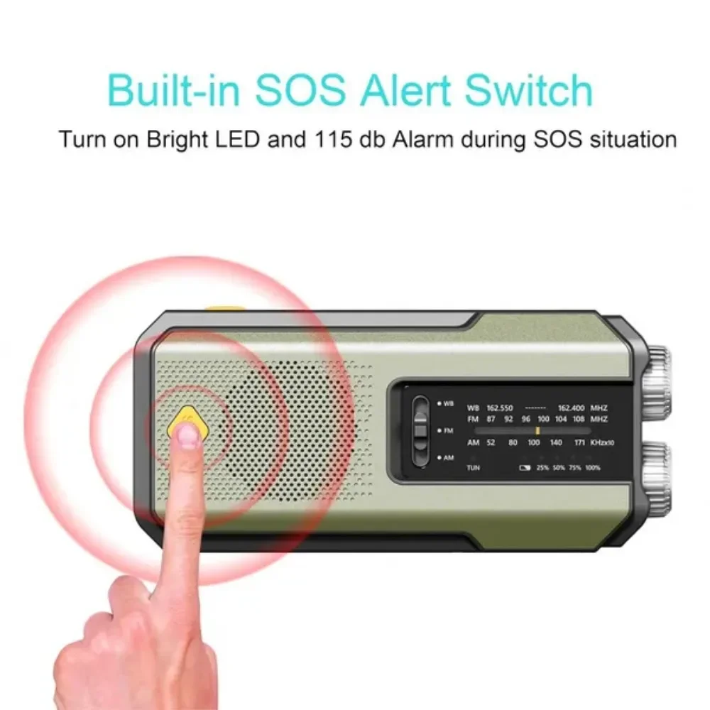 Emergency Radio Solar Hand Crank NOAA Weather Radio AM FM Portable 2000mAh Power Bank Rechargeable Survival Gear LED Camping Flashlight Reading Lamp SOS Alarm Hurricane Earthquake Emergency Kit Battery Operated For Home Outdoor Adventures Hiking