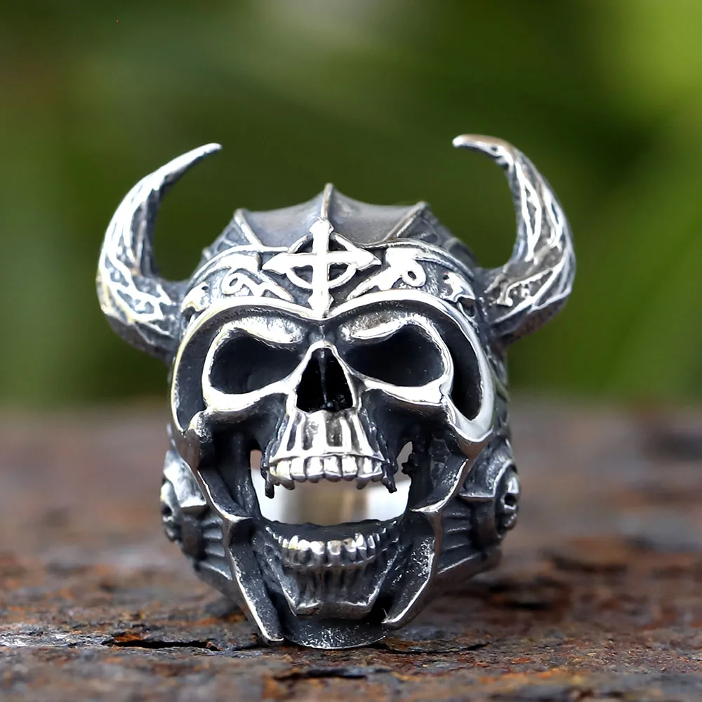 2024 Cool 316L Stainless Steel Viking Warrior Skull Rings Mens Punk Nordic God of War Biker Jewelry Gift for Him