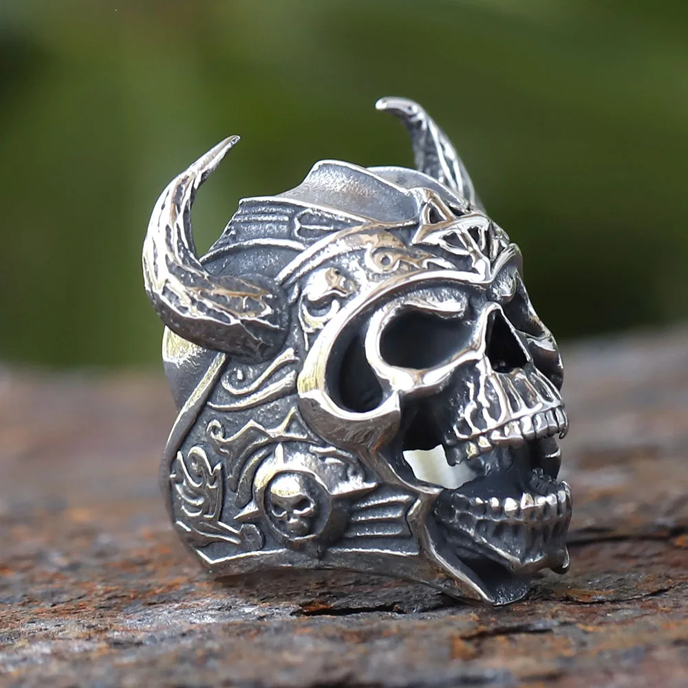 2024 Cool 316L Stainless Steel Viking Warrior Skull Rings Mens Punk Nordic God of War Biker Jewelry Gift for Him